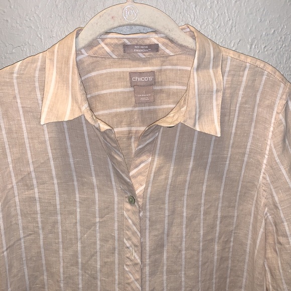 Chico’s Linen Cream Stripe Blouse Top Chico’s Size 1 US Medium 8 10 - Picture 2 of 11
